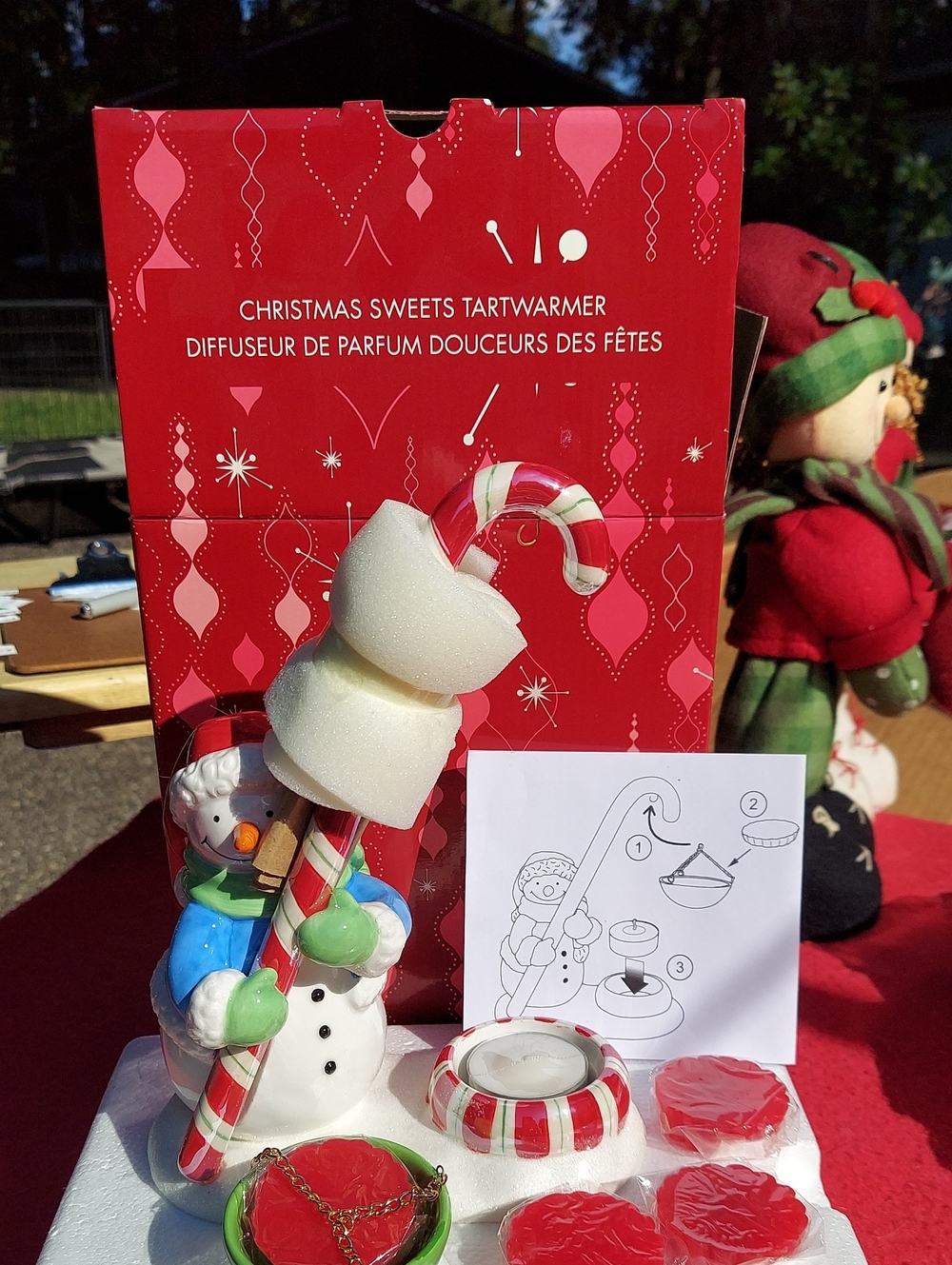 Avon Red and White Candy Cane Snowman Tart Warmer